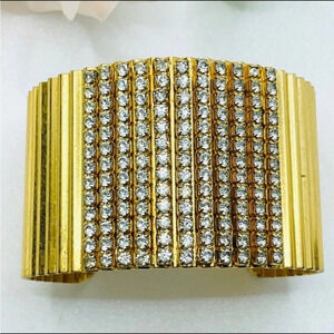 Vintage Ribbed Brushed Gold Tone Cuff Bangle Bracelet